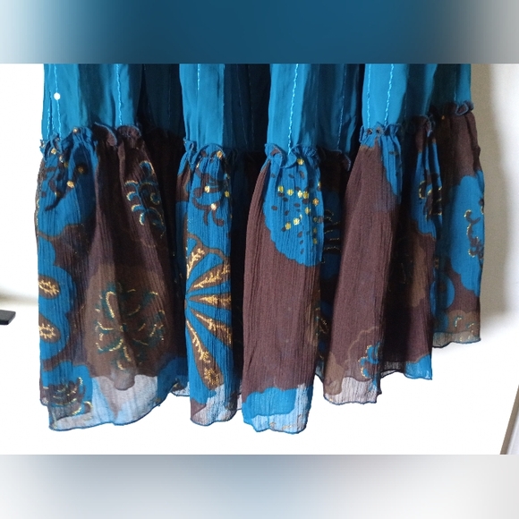 Boho Style Blue & Brown Ruffled Tiered Skirt - Picture 3 of 11